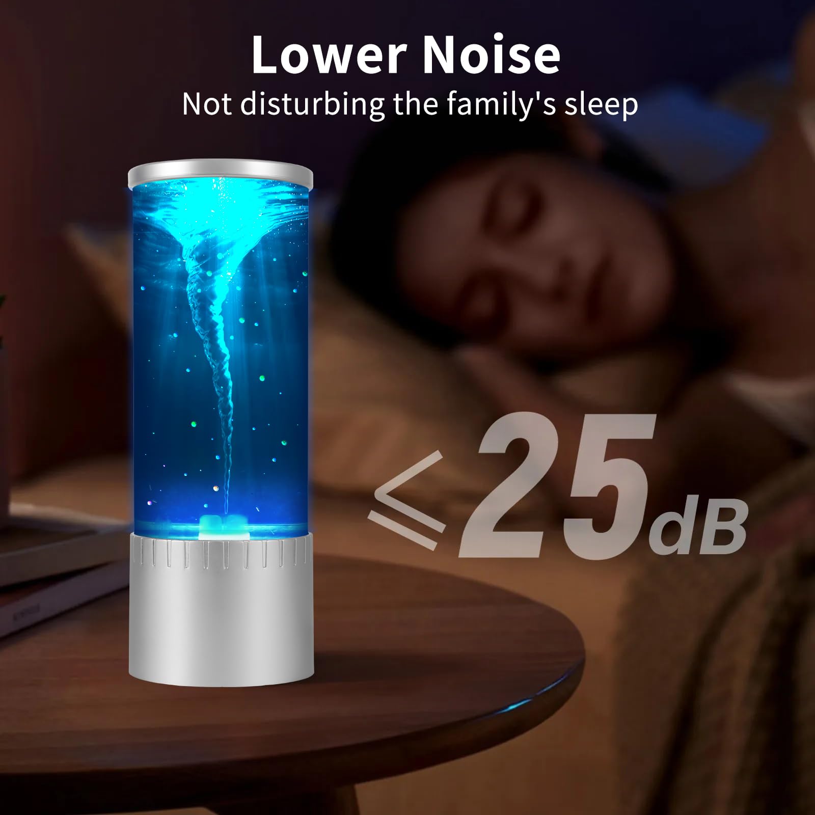 Handsbrain Tornado Lamp enhances a bedroom or desk with gentle ambience.