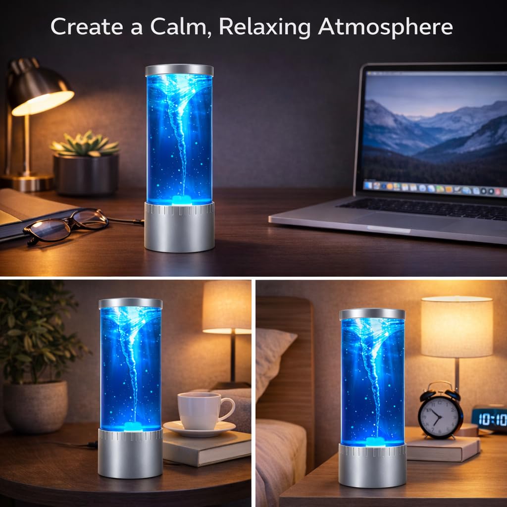 Handsbrain Tornado Lamp with color swirls creating a vivid decor focal point.