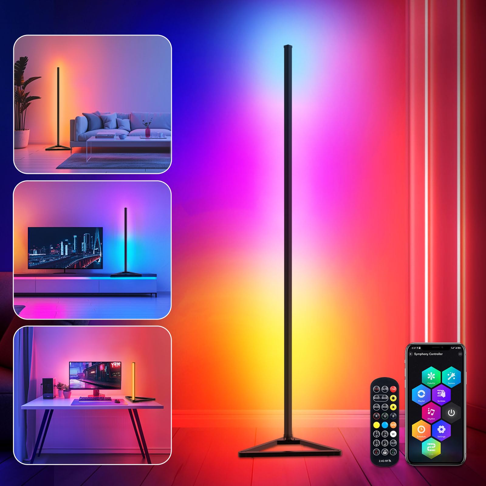 HANDSONIC RGBIC floor lamp displays flowing dynamic colors for immersive ambience.