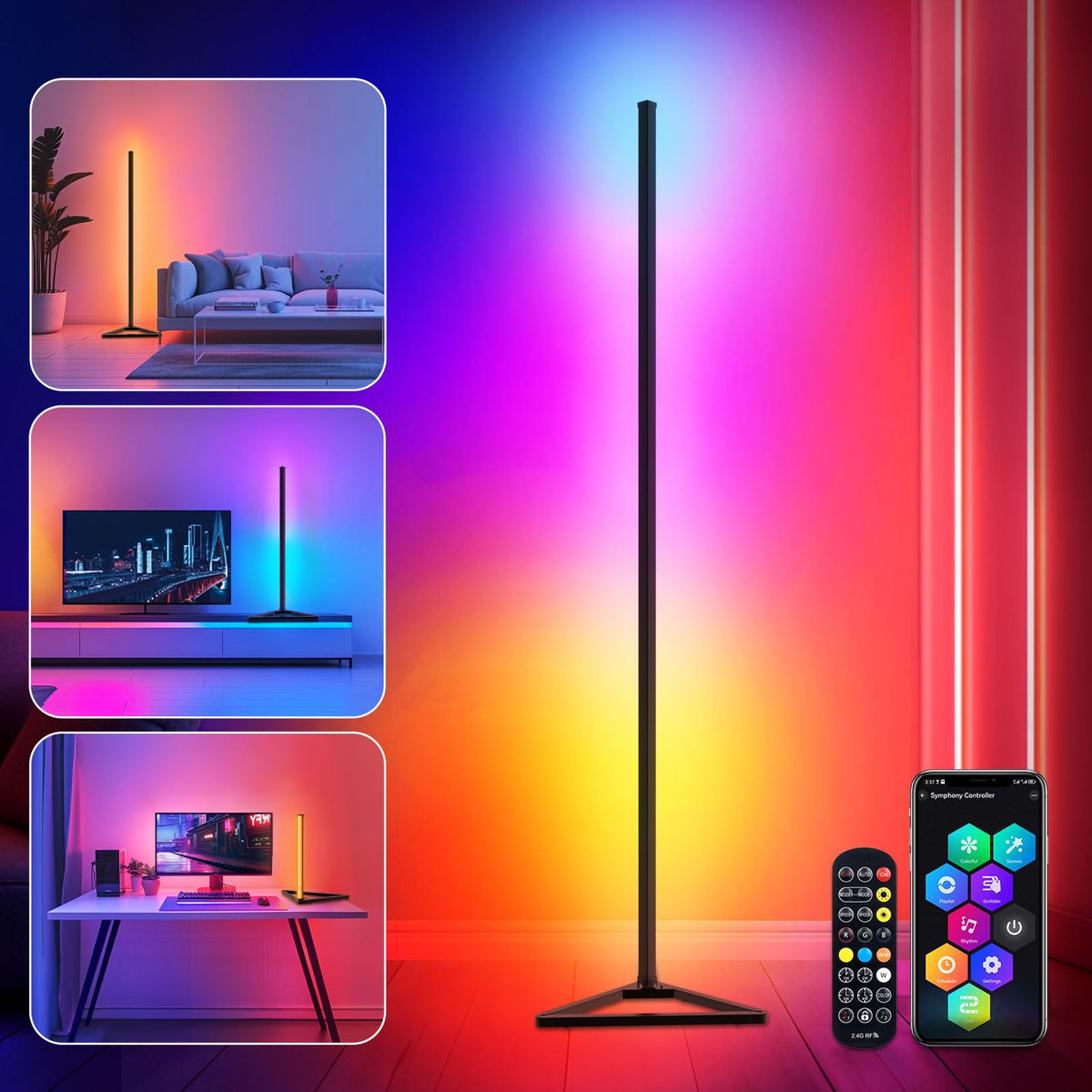 HANDSONIC RGBIC floor lamp displays flowing dynamic colors for immersive ambience.