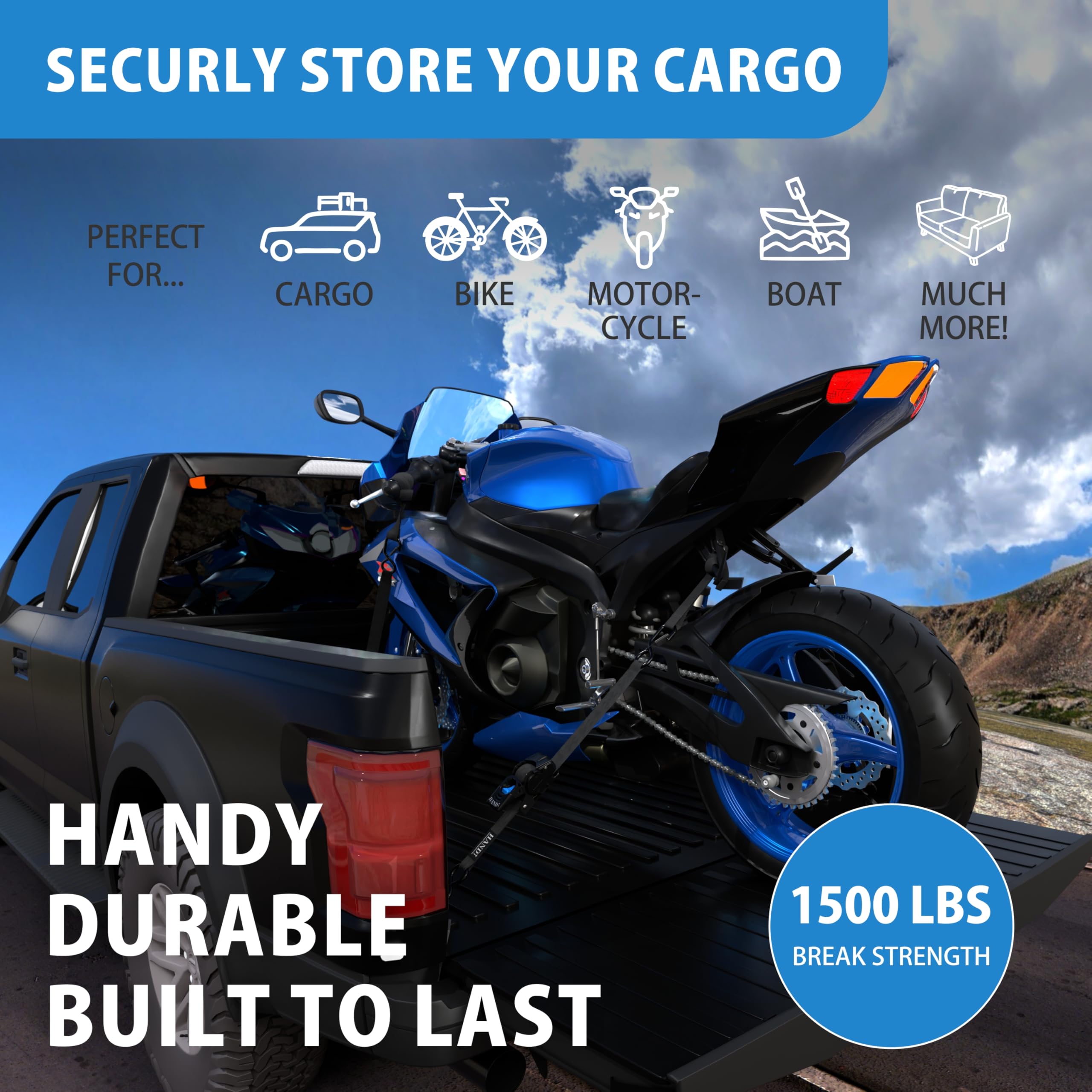 HANDT 1,500lb break-strength straps ideal for trucks and trailers