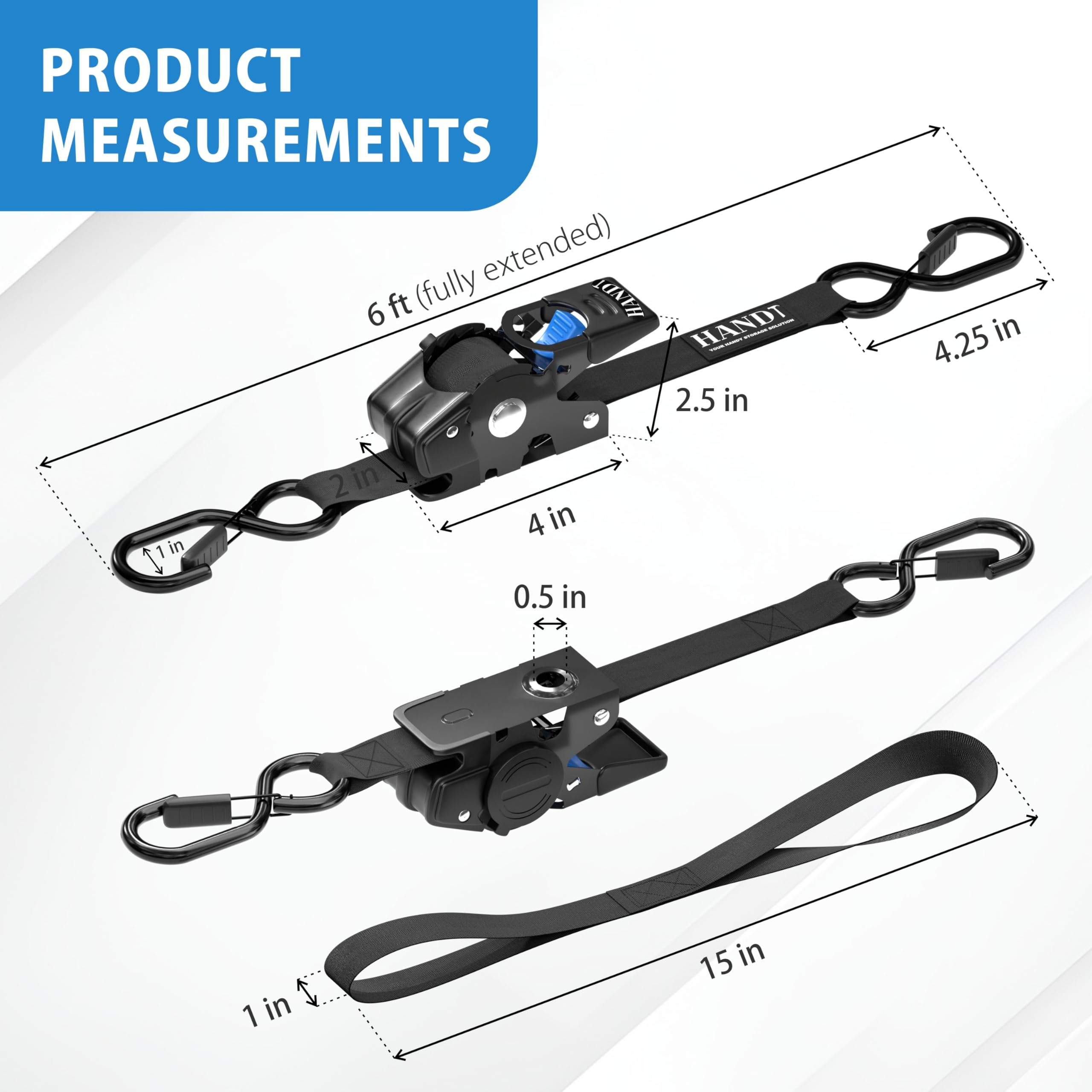 HANDT black retractable straps for reliable cargo tie-downs