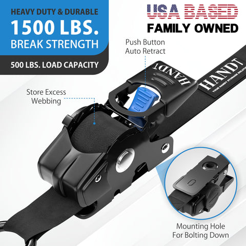 HANDT push-button retractable ratchet straps ready for quick securing