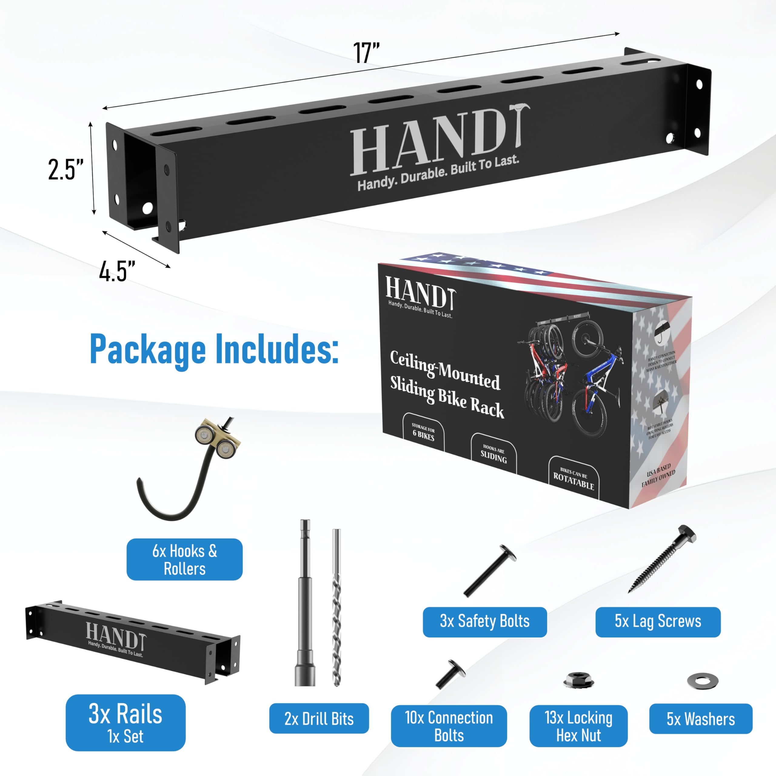 Rubber-coated bike hooks protect frames during overhead storage with HANDT