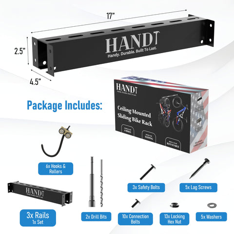Rubber-coated bike hooks protect frames during overhead storage with HANDT