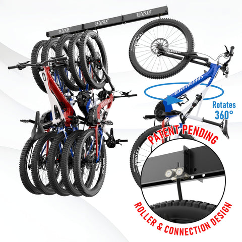 HANDT sliding mechanism in action enabling easy bike access from overhead