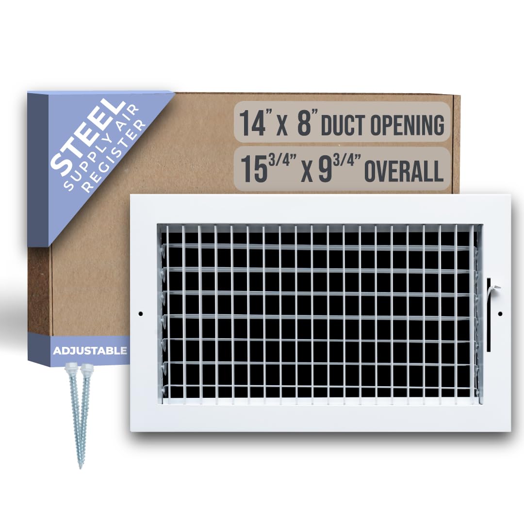 Handua adjustable air grille for a 14x8 duct opening, versatile mounting in walls or ceilings