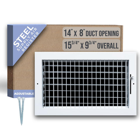 Handua adjustable air grille for a 14x8 duct opening, versatile mounting in walls or ceilings