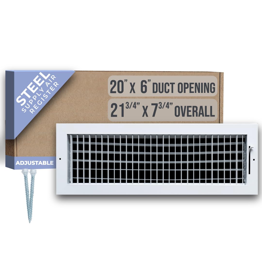 Handua adjustable vent cover front view in white steel for 20x6 openings.