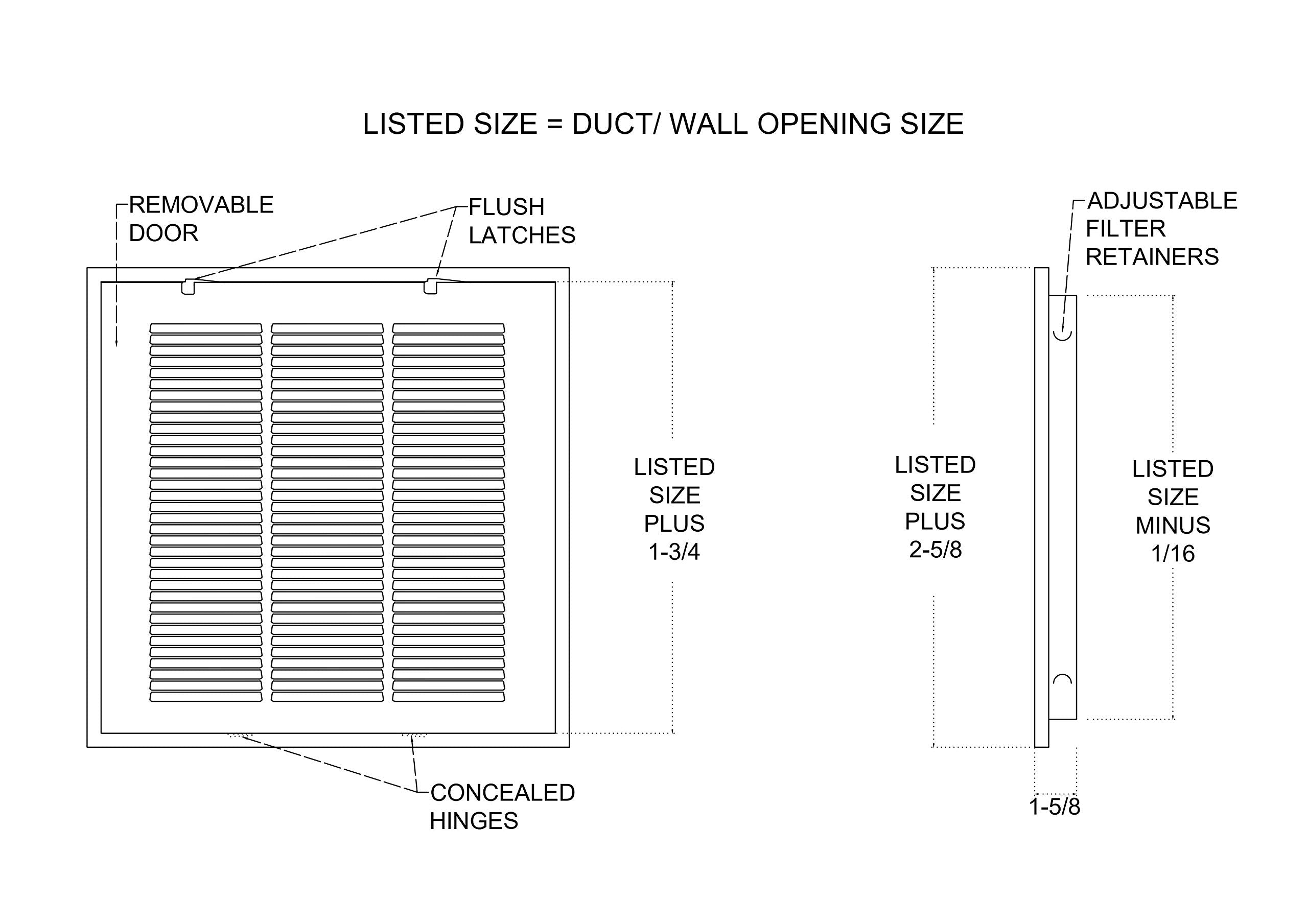 Handua outer dimensions 22 5/8 inches square for 20x20 openings