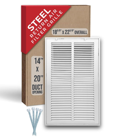Handua steel return air grille with angled fins for improved airflow.