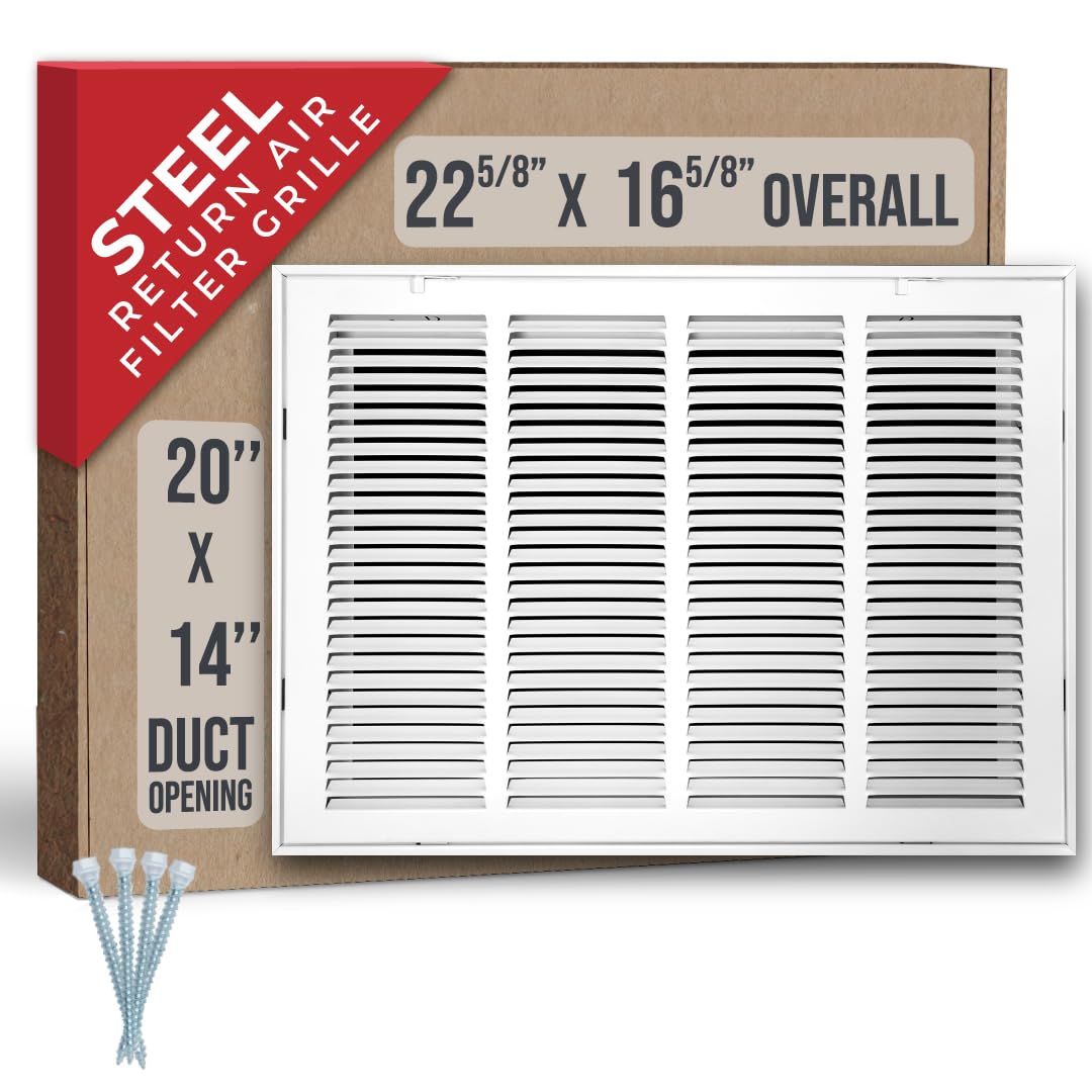 Handua steel return air grille front view with removable door for easy filter access.