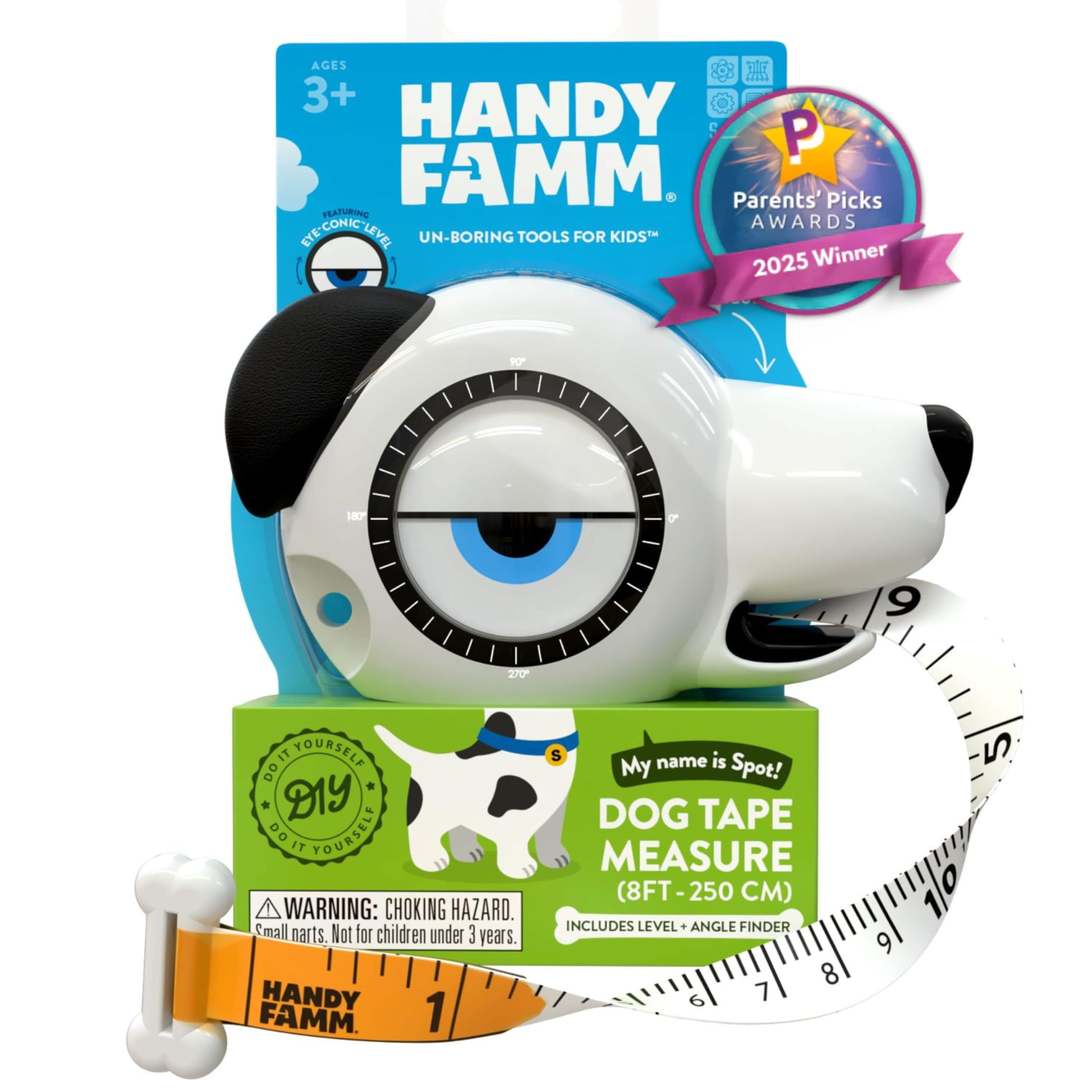 Handy Famm Spot the Dog tape measure in action supports basic measurement play