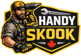 Logo of 'Handy Skook' with a man holding a drill and tools, featuring a Canadian flag.