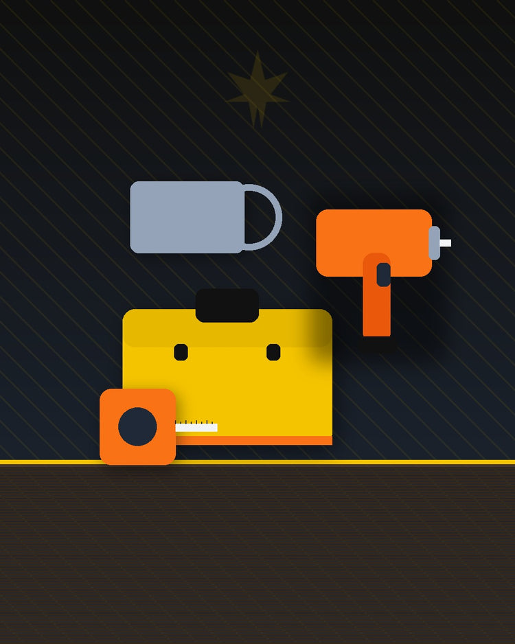 Illustration of a camera, microphone, and light on a dark background