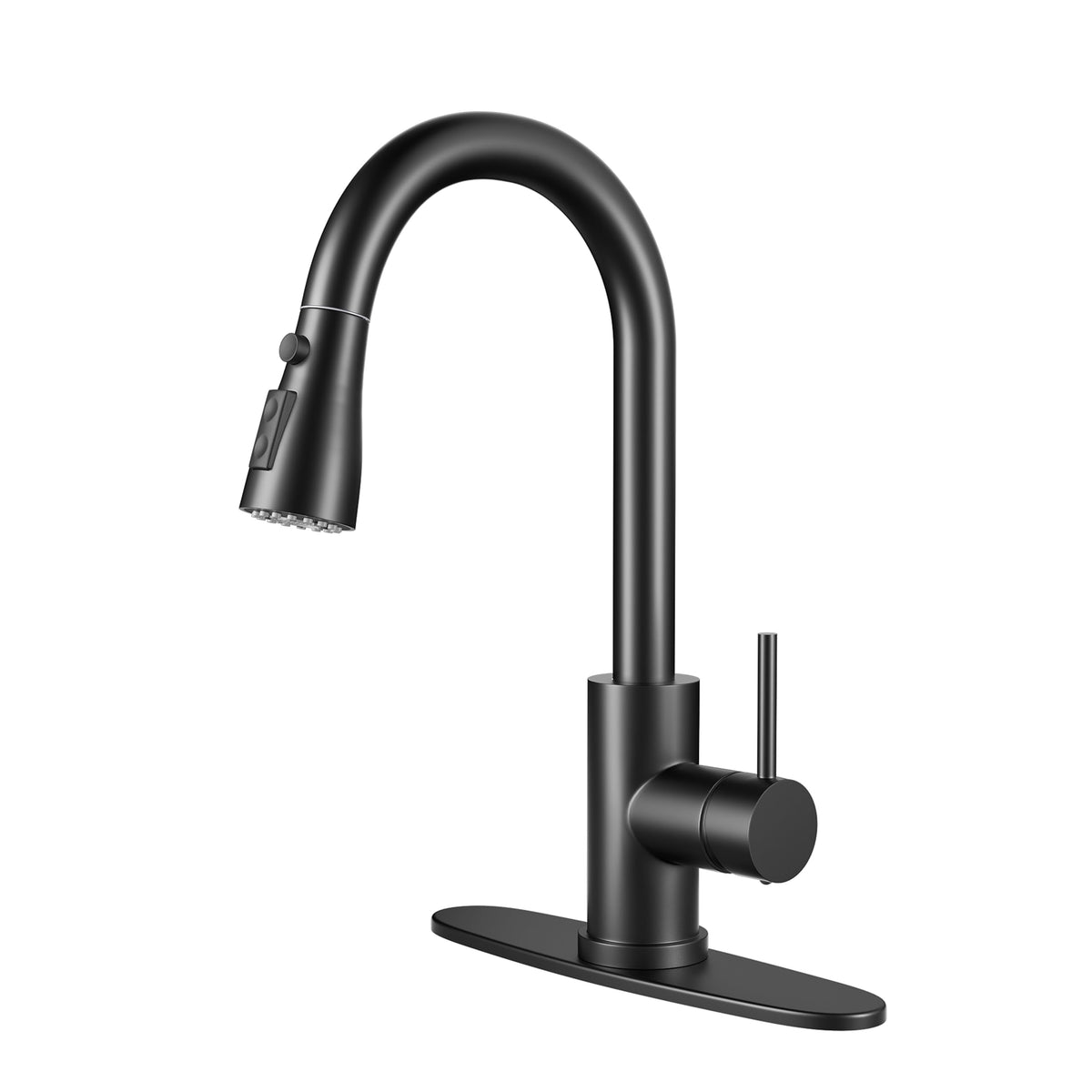 HANGE kitchen faucet with matte black finish and high arc for roomy sink space