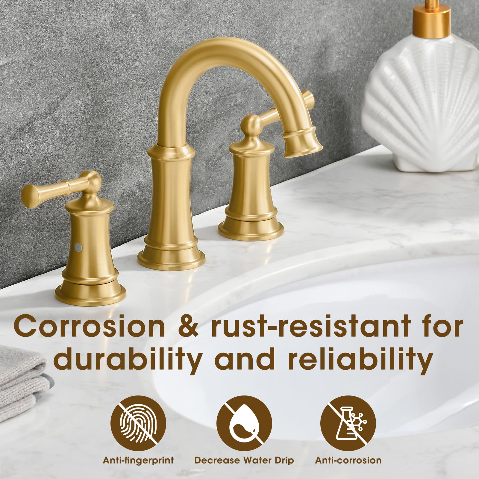 Hangoro 3-hole sink installation-ready faucet fits wide range of centers.