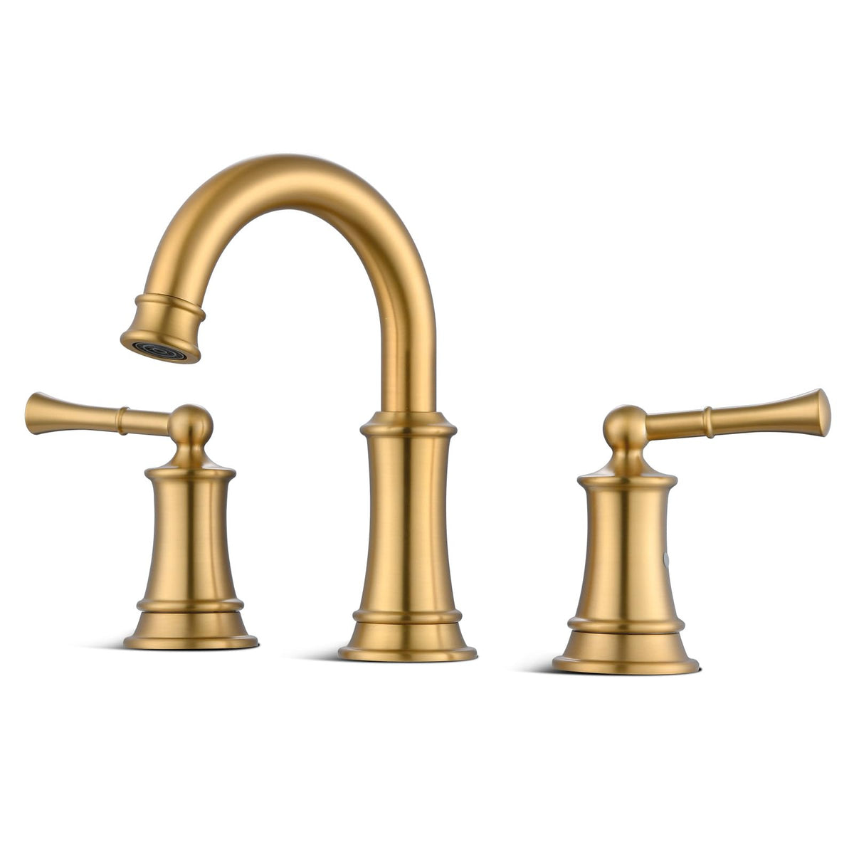 Hangoro brushed gold faucet front view shows durable brass construction and timeless style.