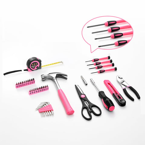 HANGYING 39-piece pink tool kit contents arranged for easy access