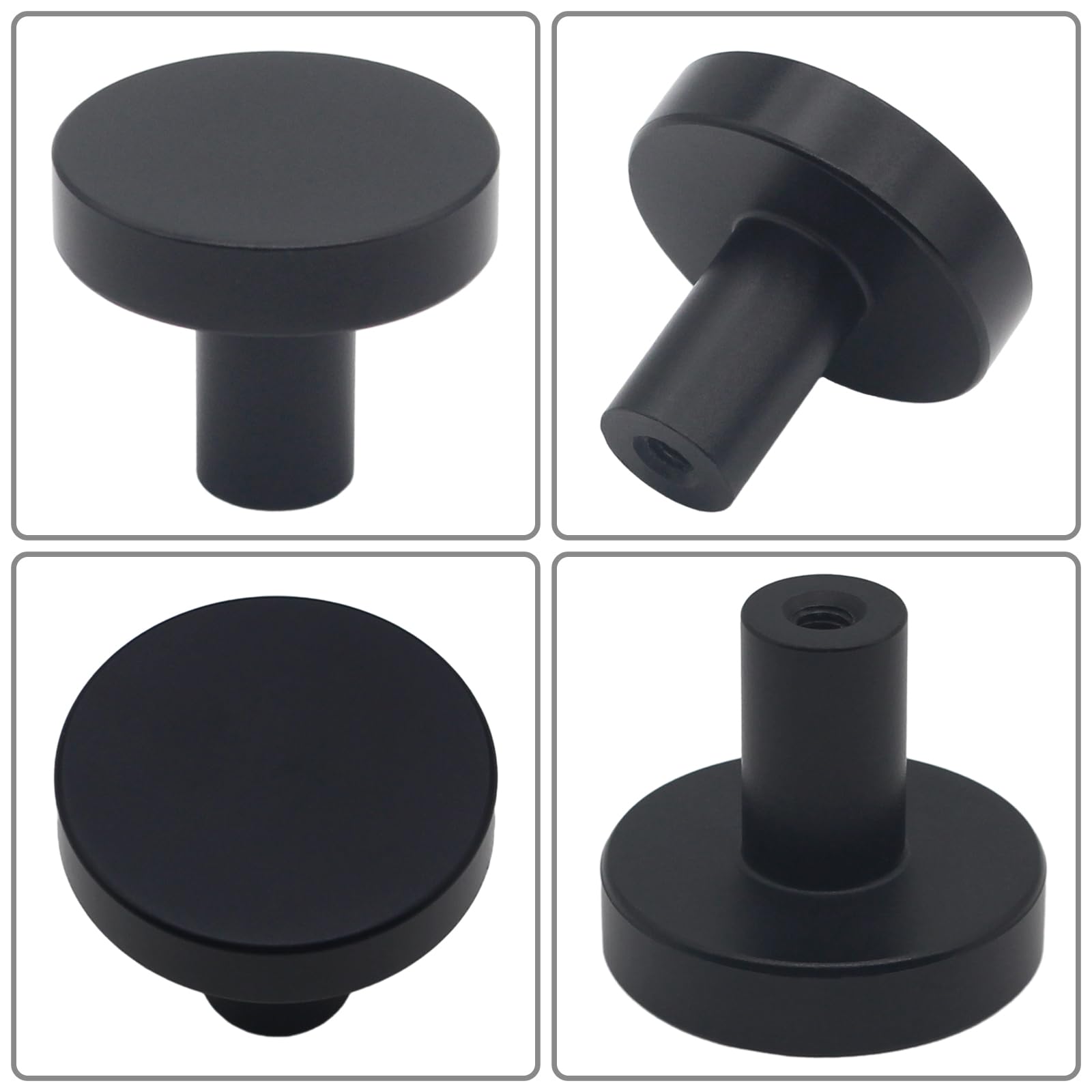 HANIHUA versatile matte black knobs for kitchen and bathroom spaces.