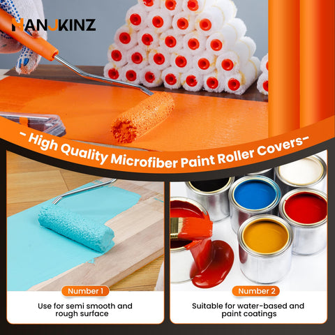 HANJKINZ 60-pack microfiber roller set laid out for DIY home painting projects