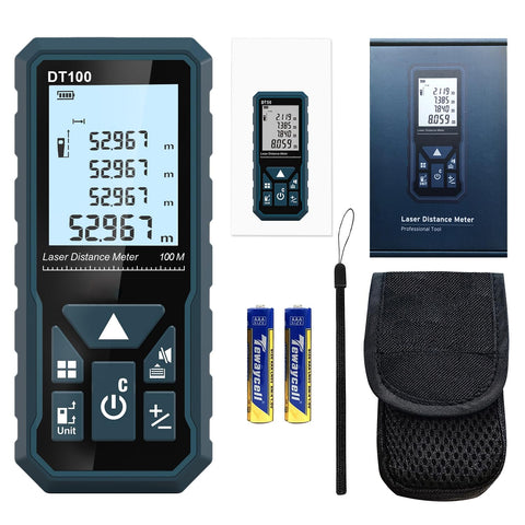 HANMATEK Laser Measure package includes batteries and carry case for immediate use.