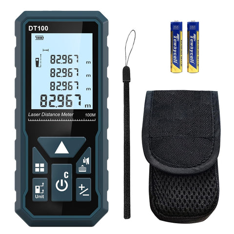 HANMATEK Laser Measure 328 ft front view for easy one-handed use.