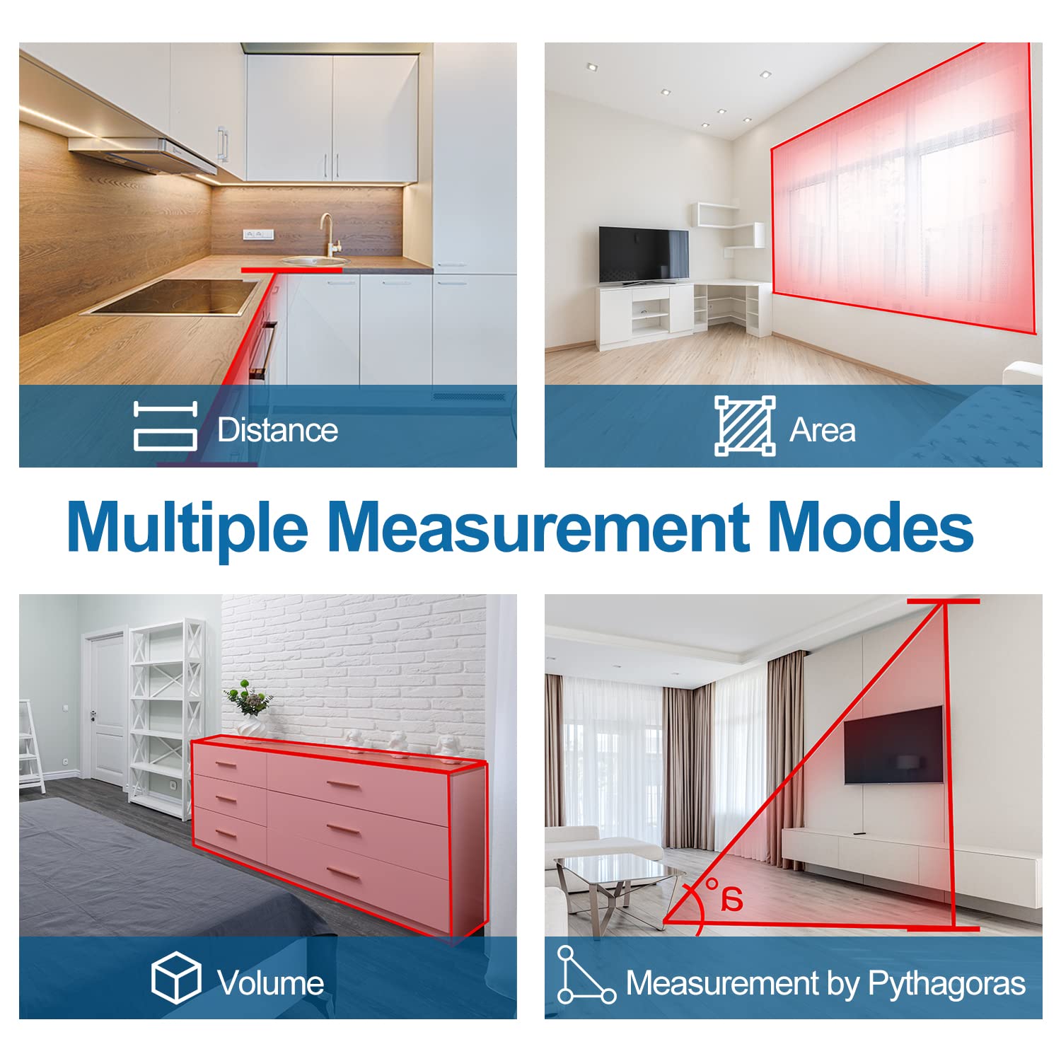 HANMATEK Laser Measure Pythagorean mode supports precise three-point calculations.