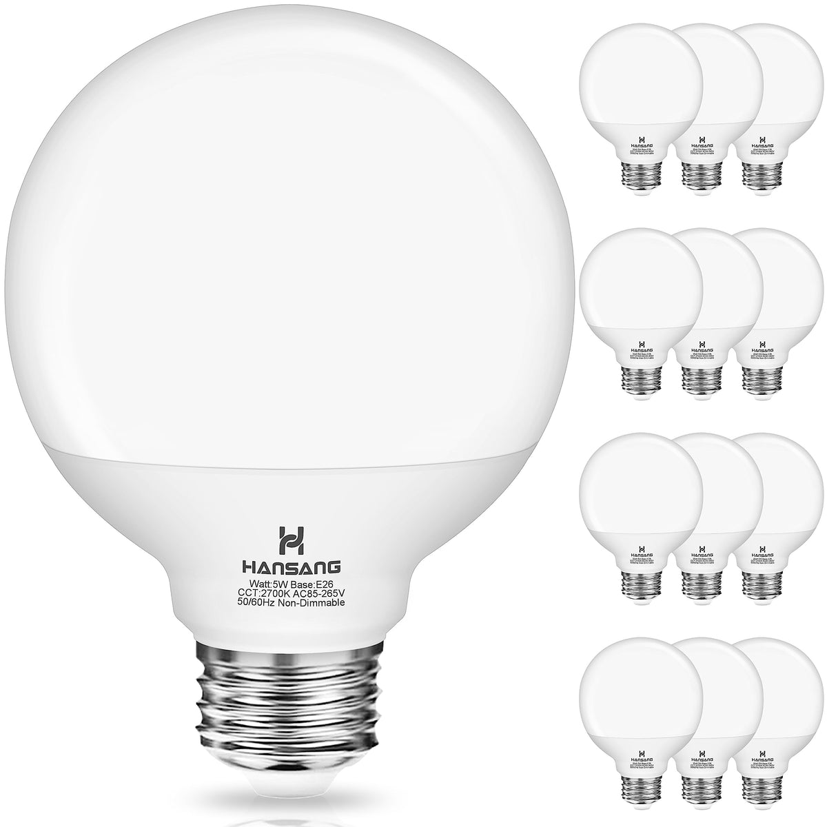 Hansang 12-pack vanity bulbs illuminate makeup areas with warm 2700K ambiance.