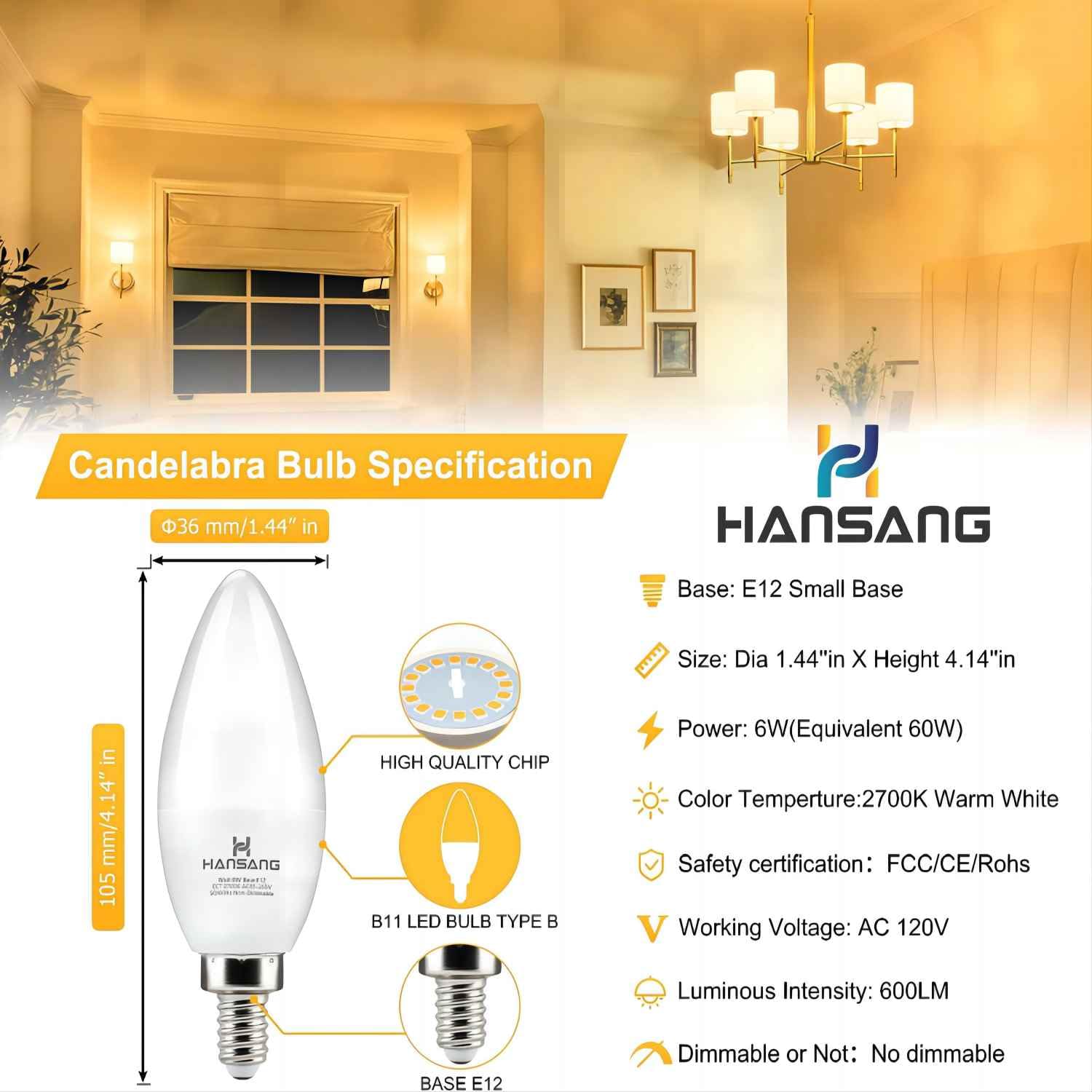 Hansang E12 LED bulb in ceiling fan delivers flicker-free illumination