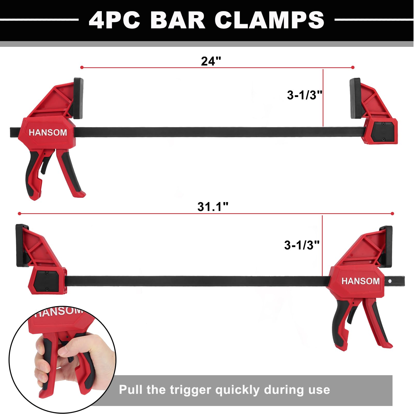 HANSOM clamps deliver up to 350 pounds of clamping force for sturdy joints.
