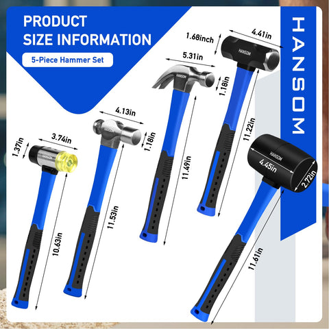 HANSOM 5-Pack ball peen hammer for controlled metal shaping.
