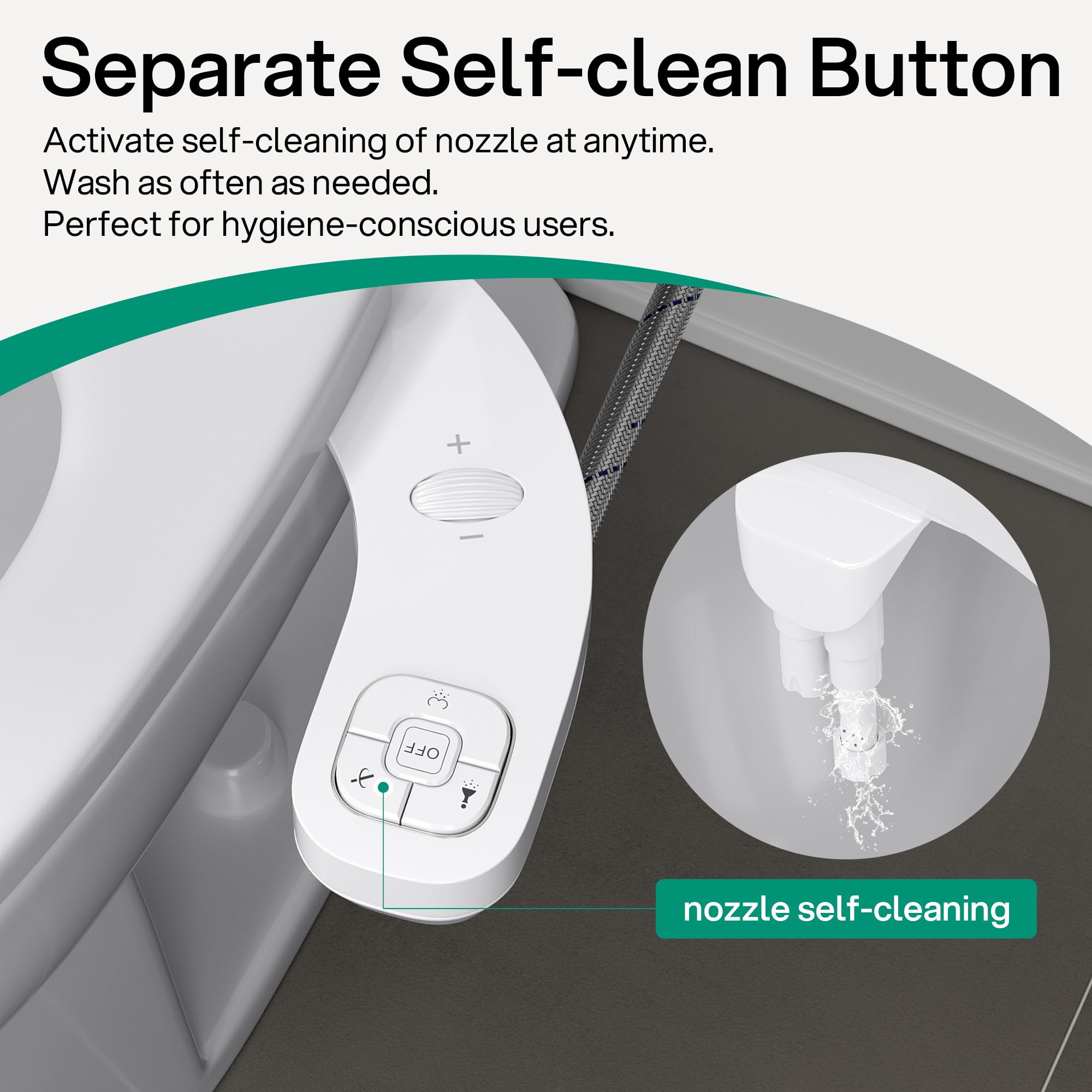Independent self-clean button keeps nozzles ready for use