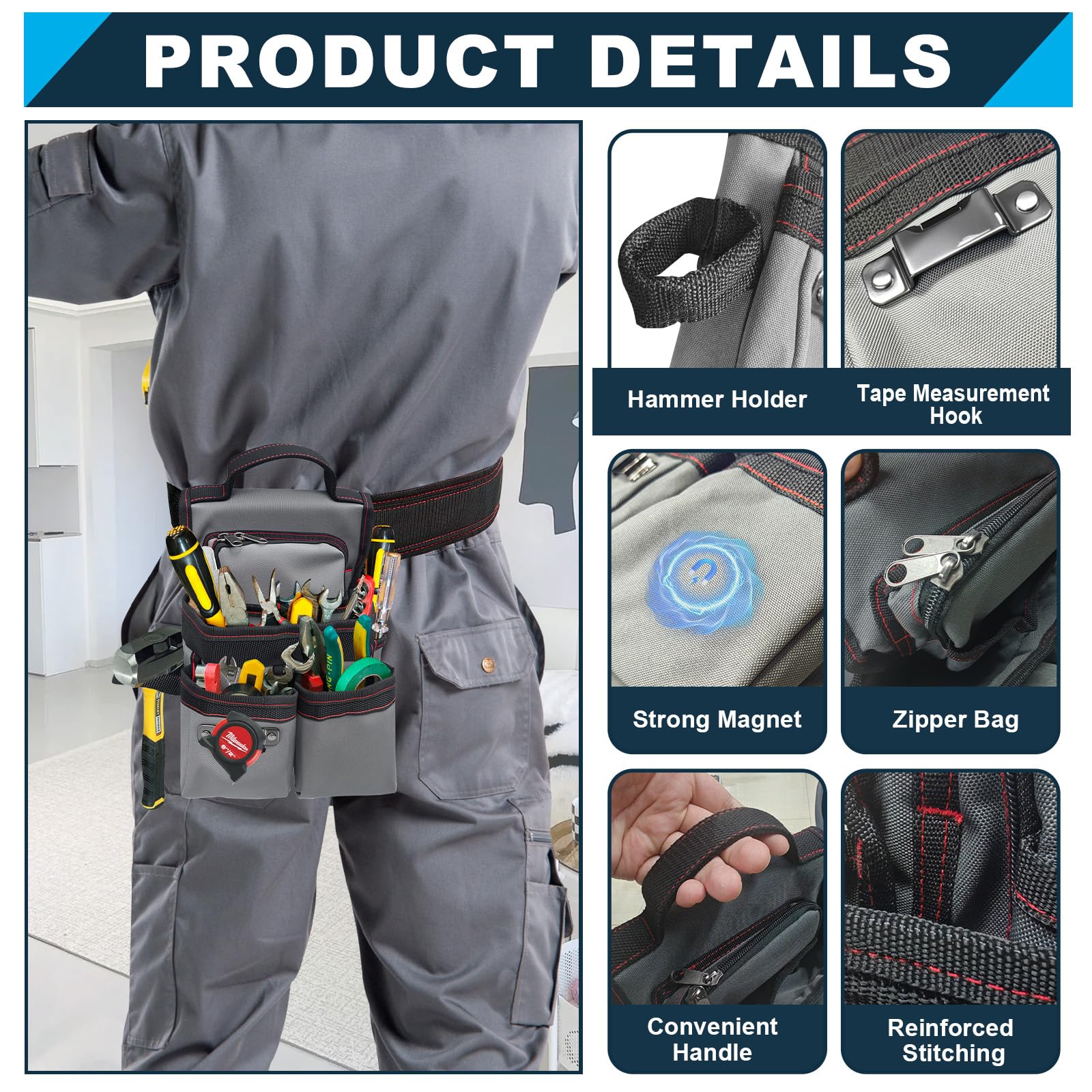 Hanvate Electrician Tool Pouch hammer holder for easy tool access and organization.