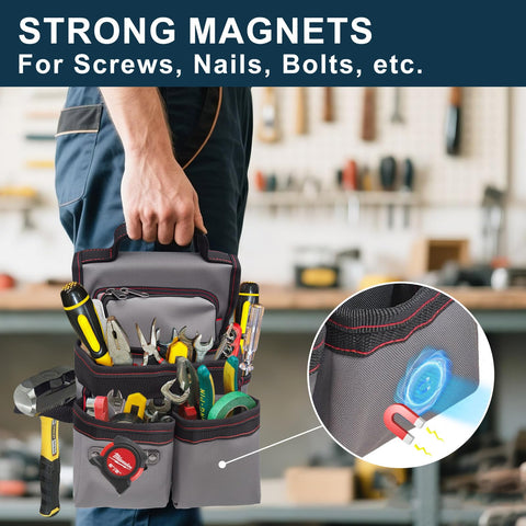 Hanvate Electrician Tool Pouch with tape measure clip enables quick access on site.