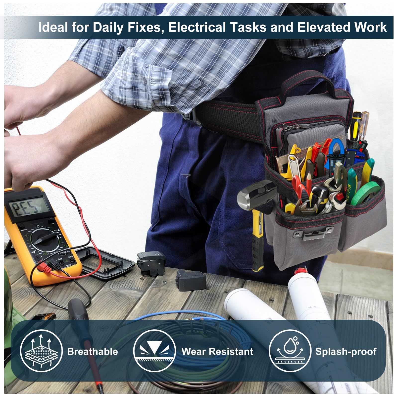 Hanvate Tool Pouch top-handle design allows easy carrying and hanging between jobs.