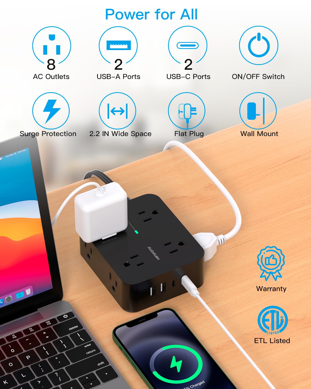 HANYCONY 2.2-inch outlet spacing fits large adapters