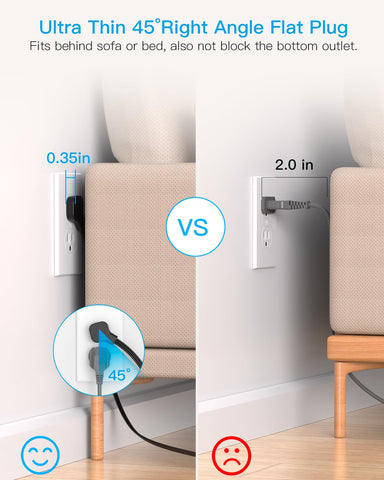 HANYCONY 45-degree right-angle flat plug keeps cords flush to the wall
