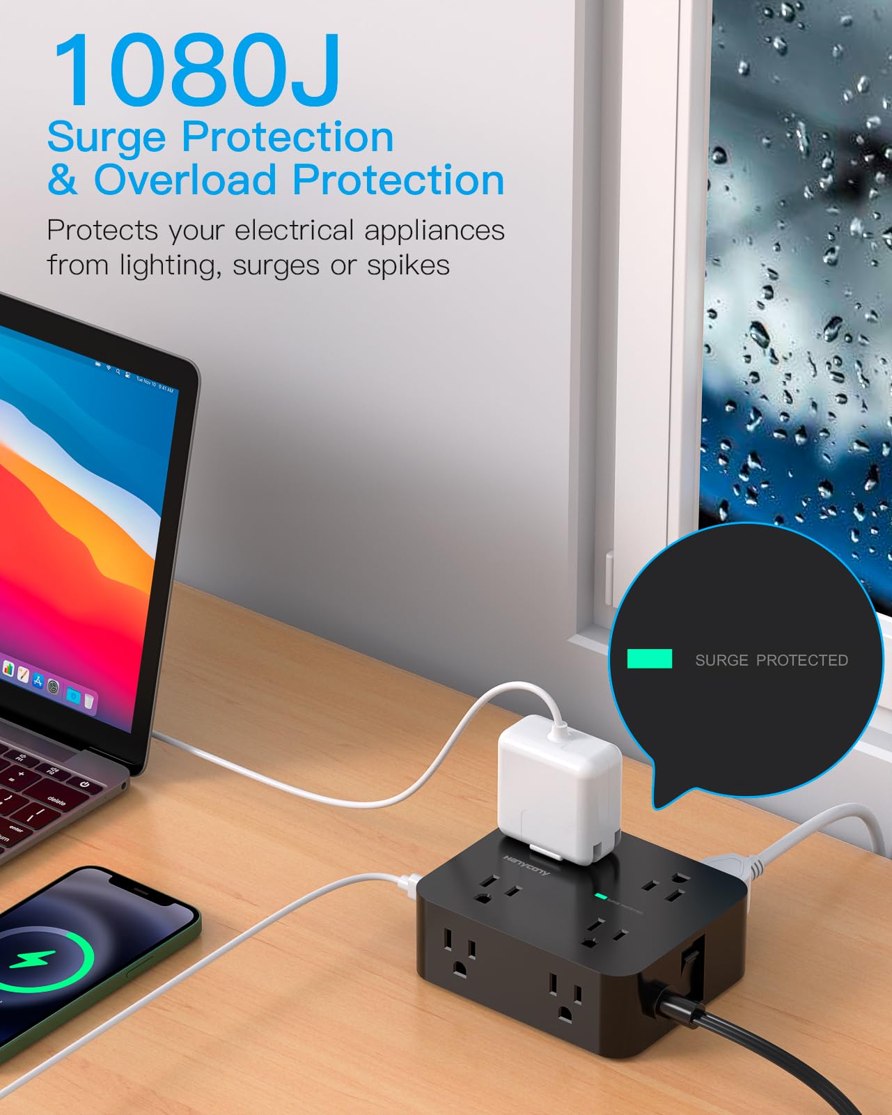 HANYCONY 8 outlets with USB-C charging for multiple devices