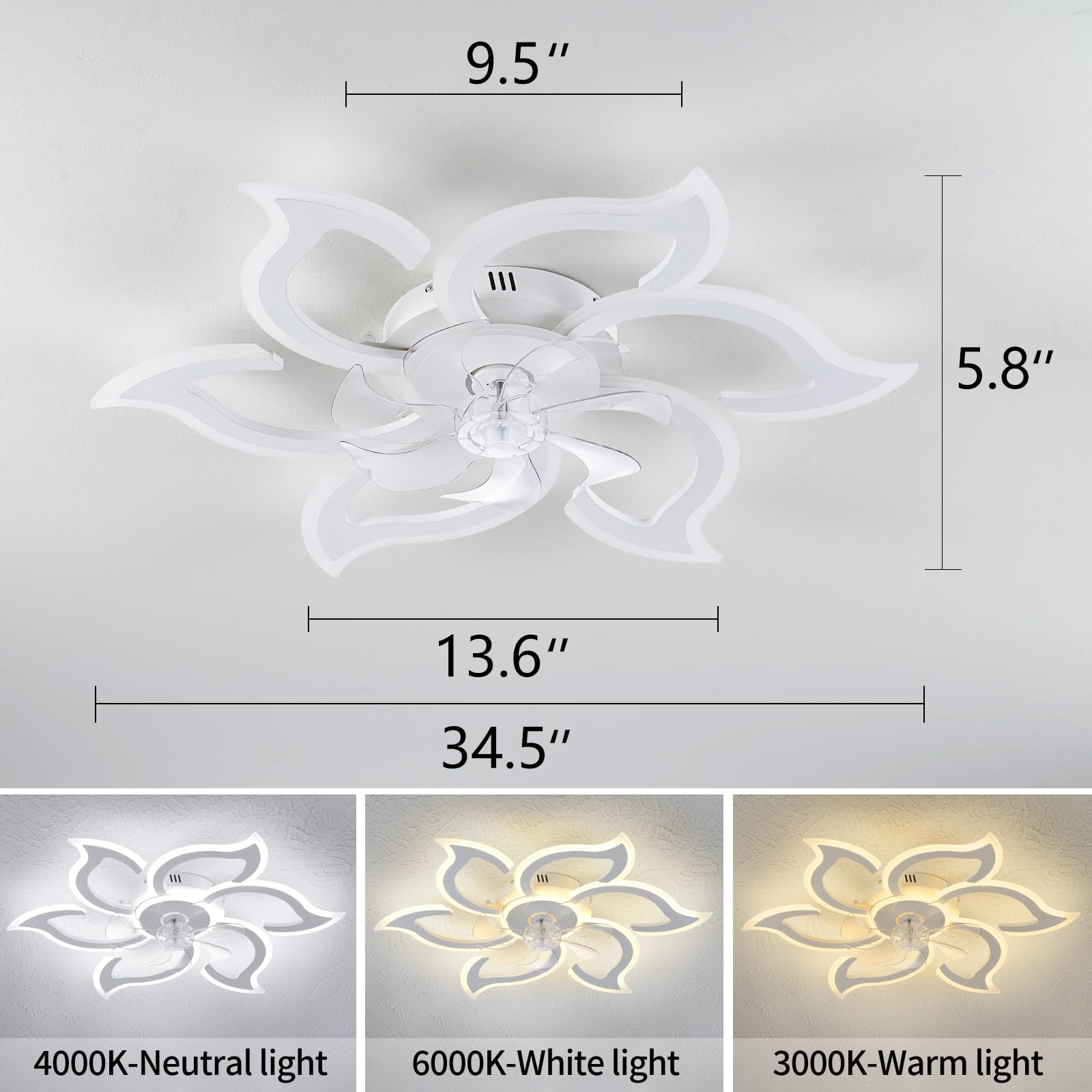haodengshi 35-inch white flower ceiling fan in dining room setting