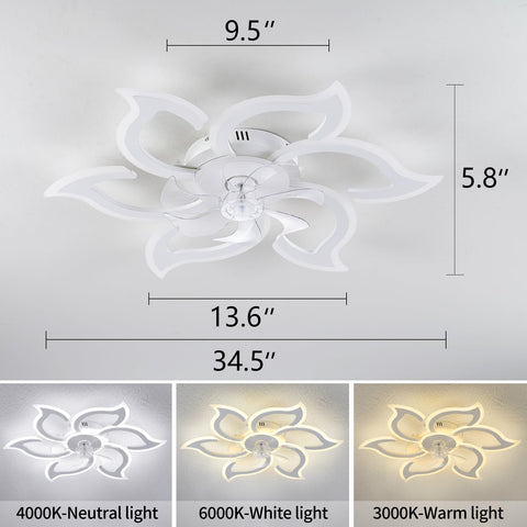 haodengshi 35-inch white flower ceiling fan in dining room setting