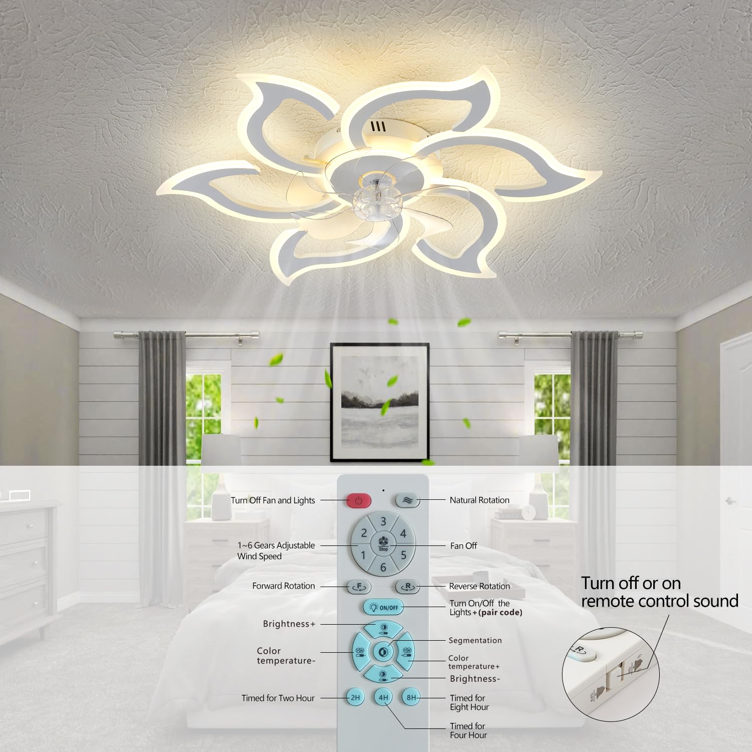 haodengshi 35-inch white flower ceiling fan light in warm mode for cozy ambiance