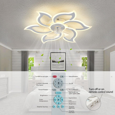 haodengshi 35-inch white flower ceiling fan light in warm mode for cozy ambiance