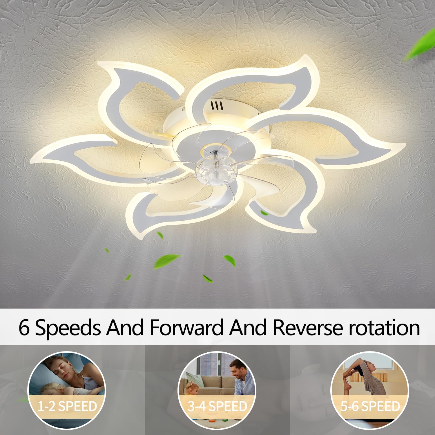 haodengshi 35-inch white flower ceiling fan reversible copper motor for seasonal comfort