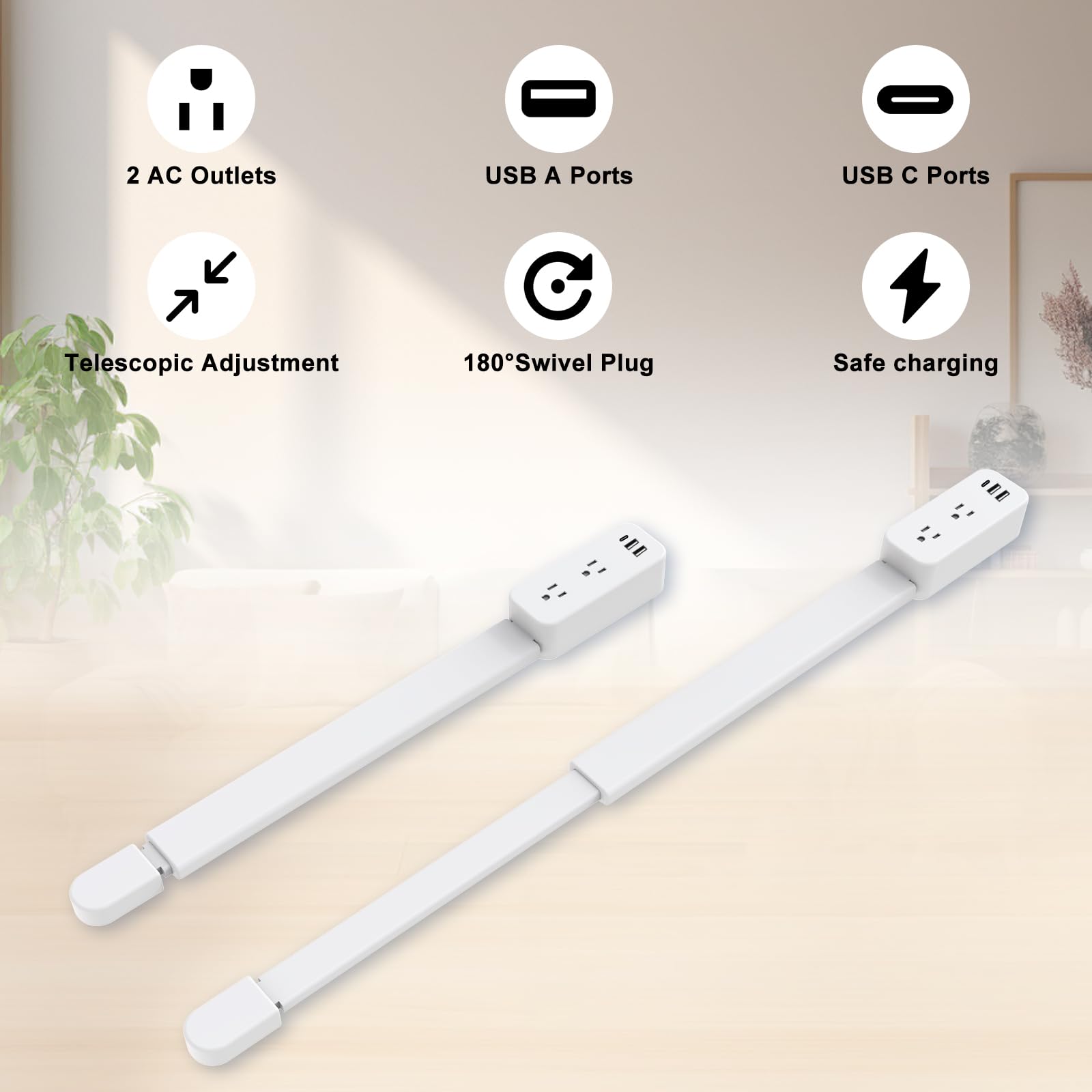 haodsso Electrical Outlet Extender Stick provides USB-A, USB-C, and AC outlets for devices.