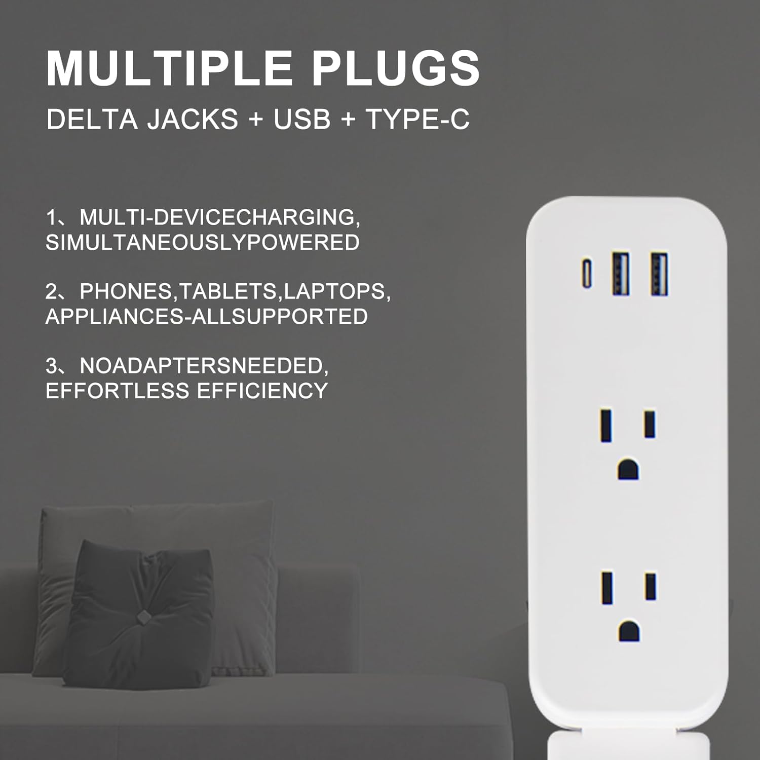 haodsso Electrical Outlet Extender Stick with Velcro wall mounting.