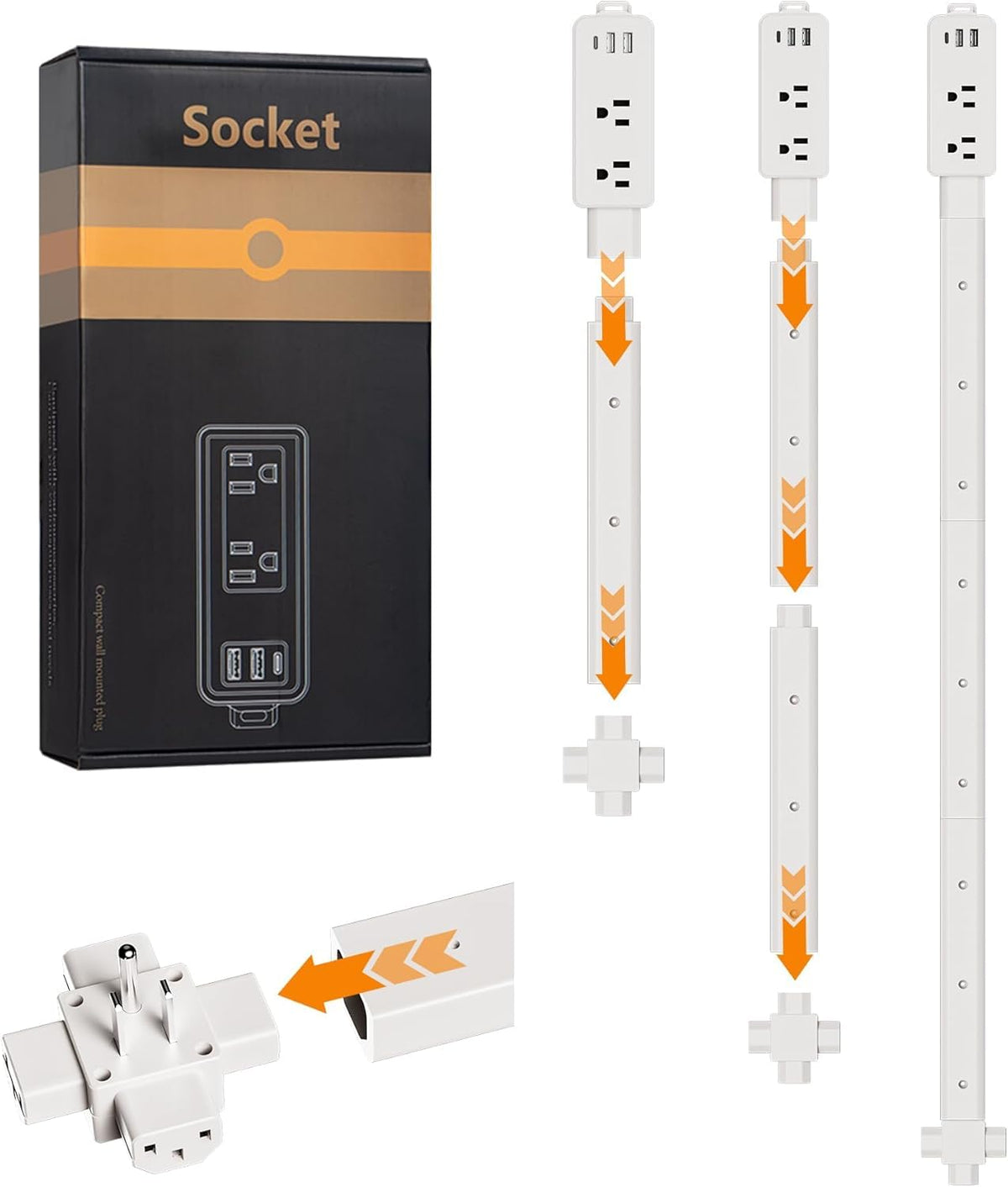 Haodsso Outlet Extender Stick side view highlights space-saving design.