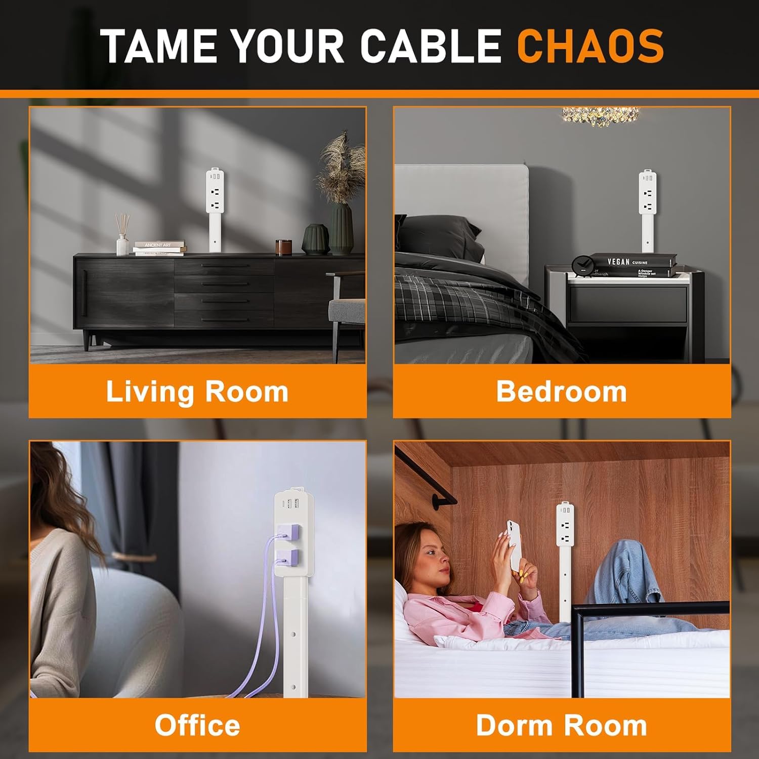 Haodsso Outlet Extender Stick travel-friendly compact design fits behind a sofa.