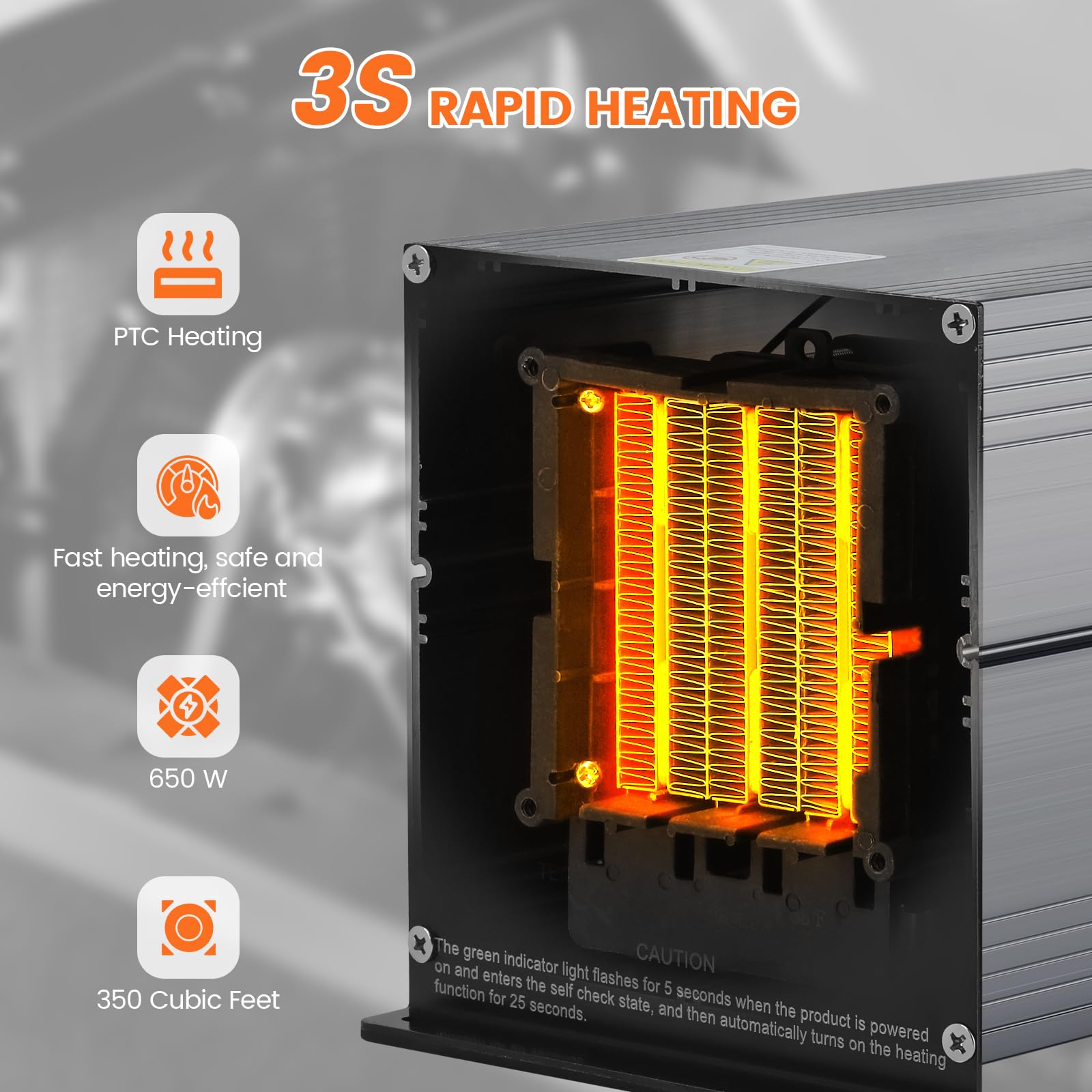 Quiet 40 CFM waterproof fan delivers steady warmth for long-term use.