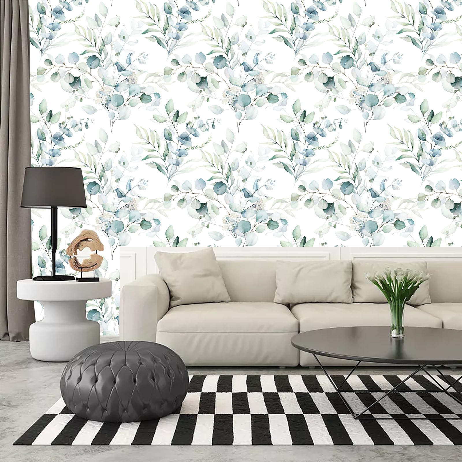 HAOKHOME green-white boho wallpaper ideal for nurseries or kids rooms.